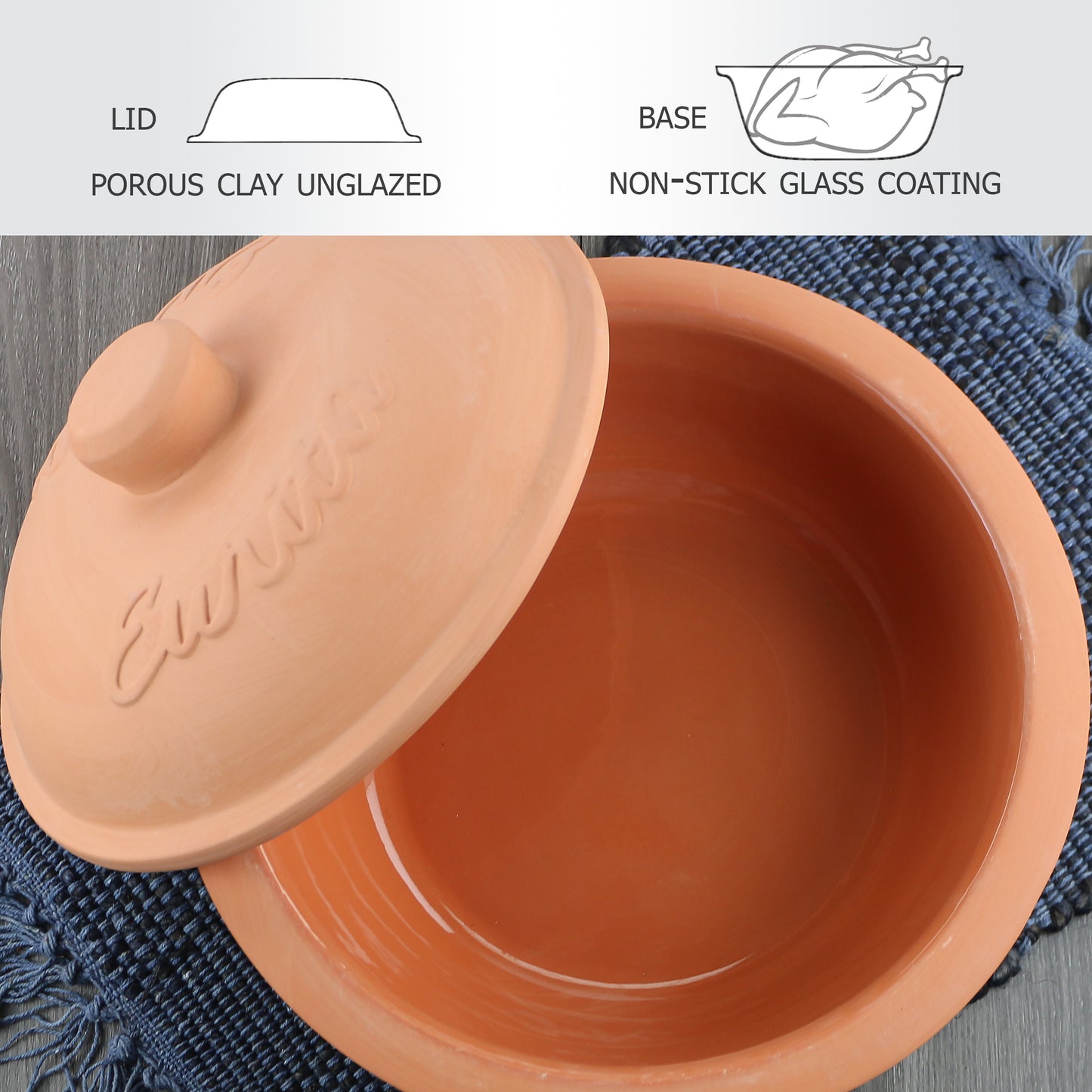 Eurita Cookware comes with glazed base and unglazed lid